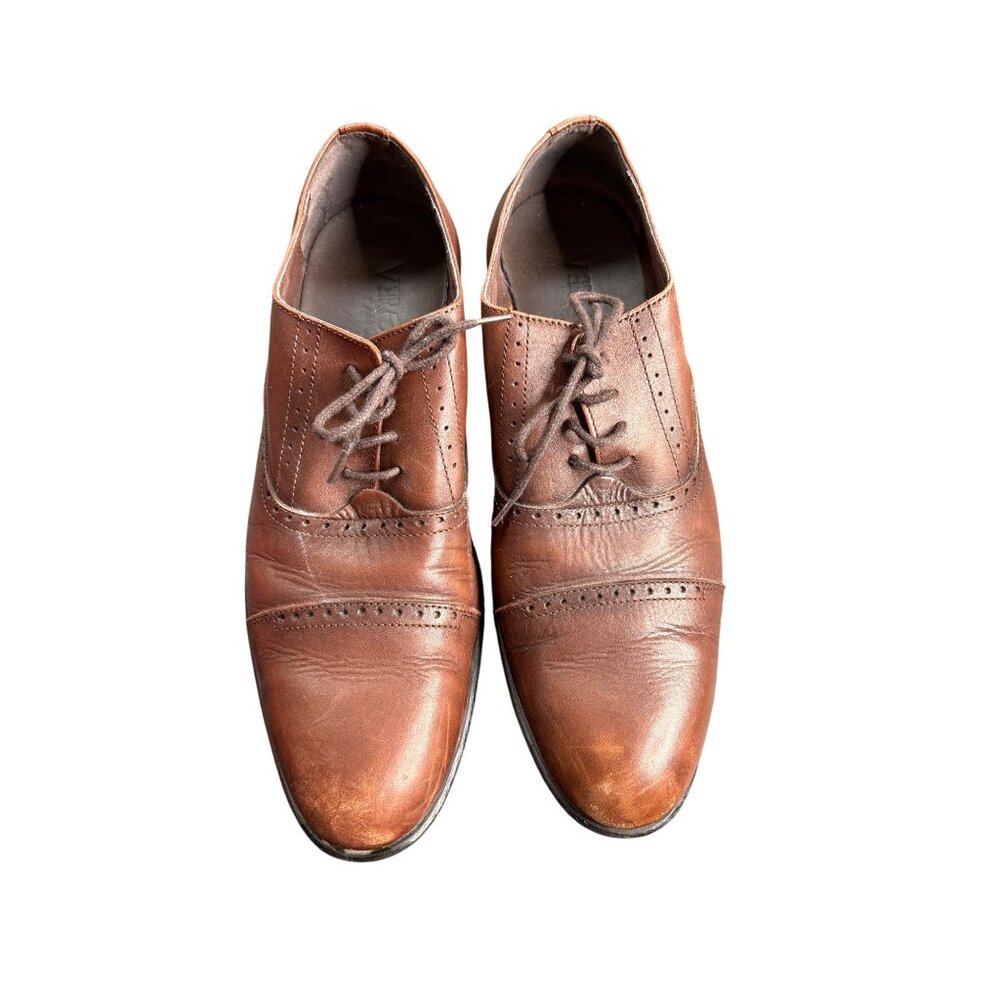 Vercini Men's Brown Leather Oxford Dress Shoes Cap Toe Brogue Lace-Up 42/9